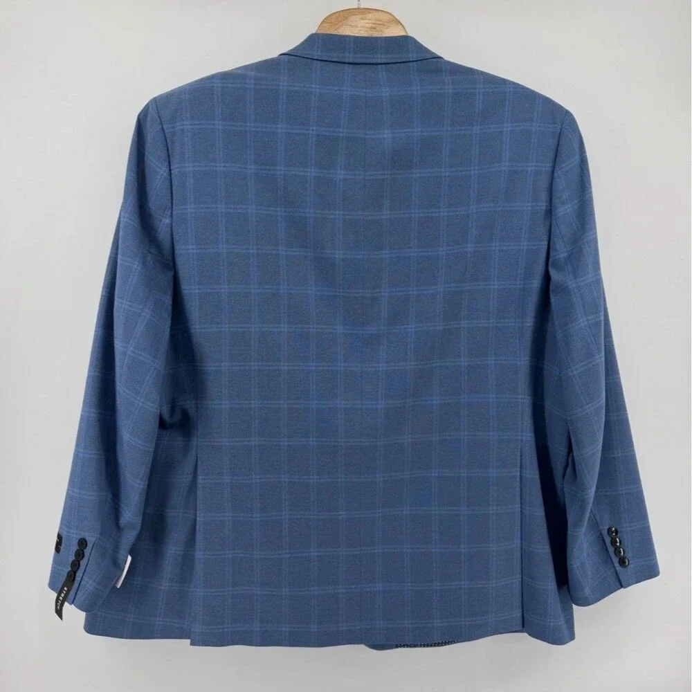 Shaquille O'Neal Sport Coat Mens 52R Blue Windowpane Stretch Blazer ONEA1FYBB180